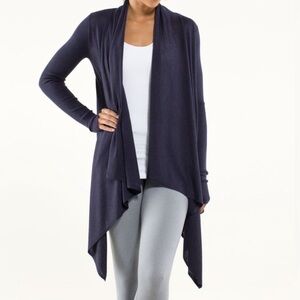 LULULEMON Cashmere Universal Wrap Rib Sleeve Drape Open Front Cardigan Sweater